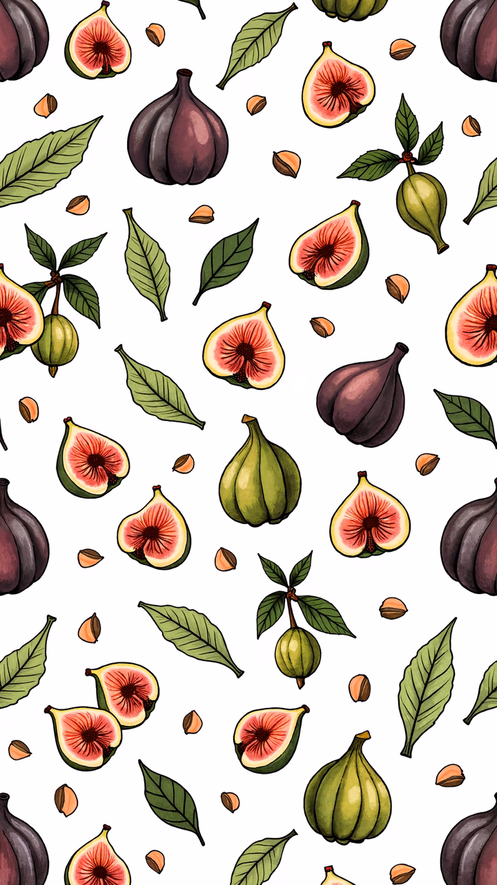 Vibrant figs and leaves illustration, perfect for food-themed designs.