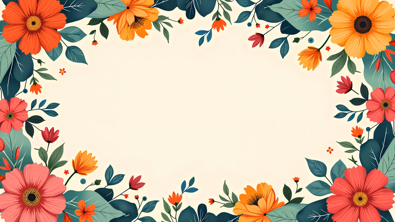 Vibrant floral frame illustration with bold colors and detailed petals.