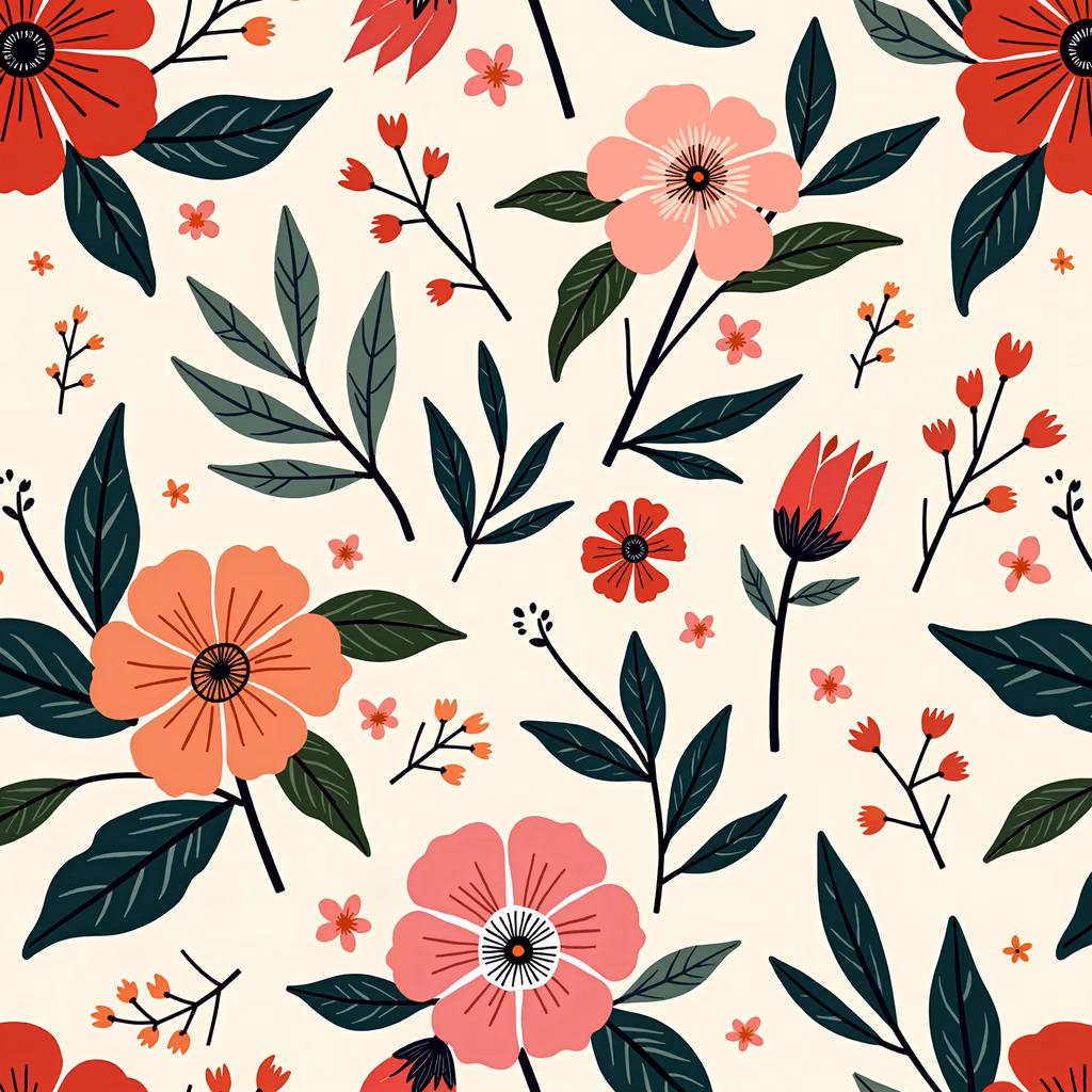 Vibrant floral pattern with bold colors and intricate details.