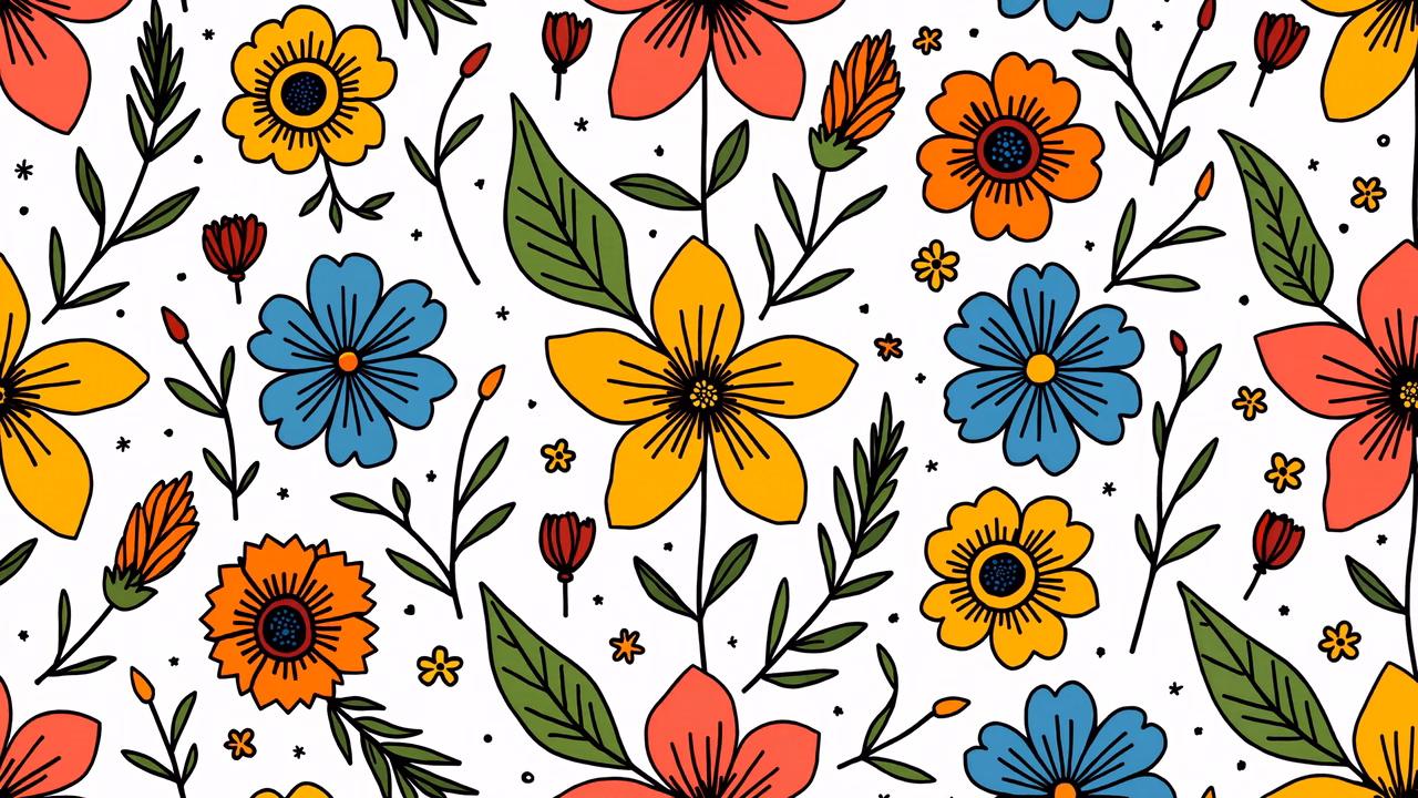 Vibrant floral pattern with bold colors and cheerful design.