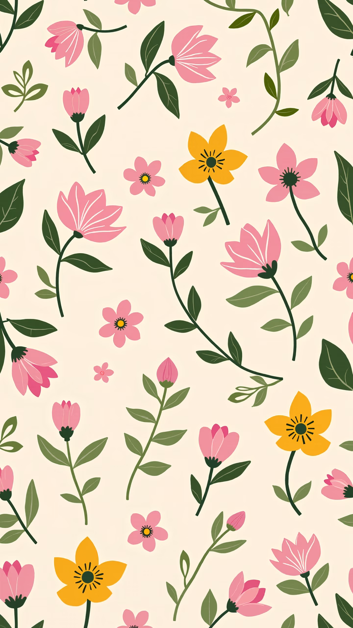 Vibrant floral pattern with mid-century modern flair.