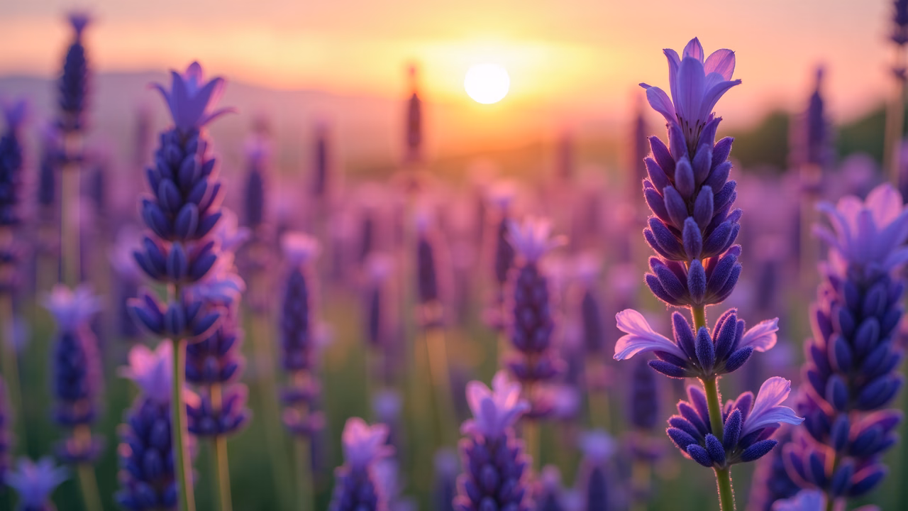 A tranquil lavender field at sunset, capturing the essence of nature’s beauty.