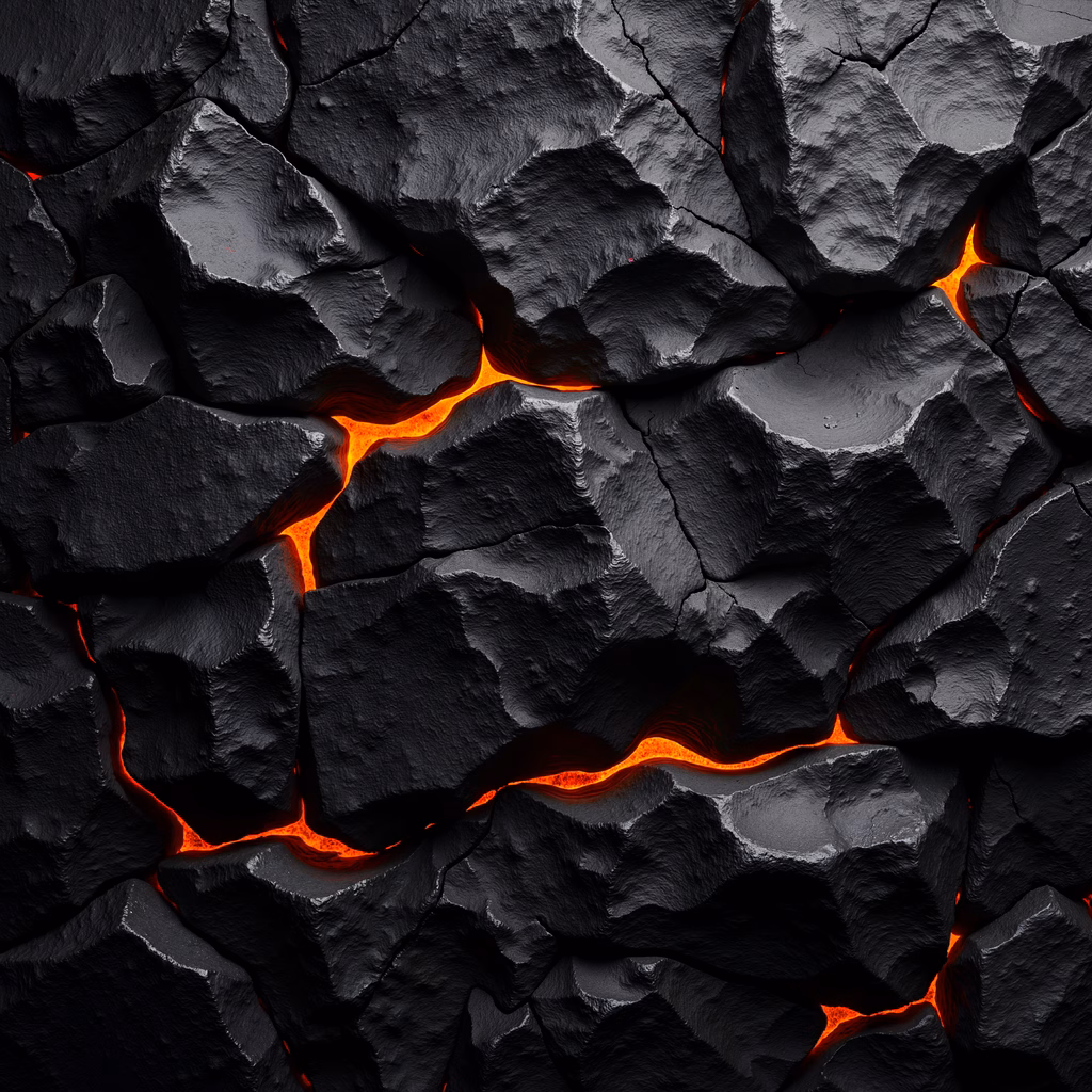 Vibrant molten lava flowing through dark volcanic rock