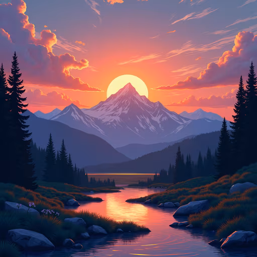 Mountain Sunset Illustration