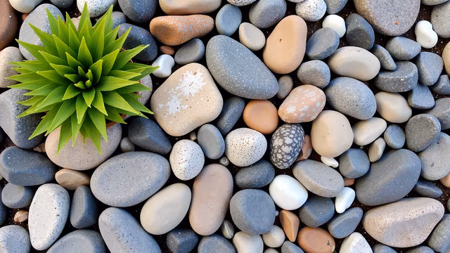 Natural Pebbles and Green Plant