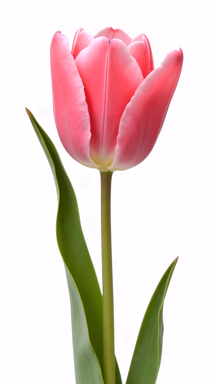 Vibrant pink tulip with soft focus against white background