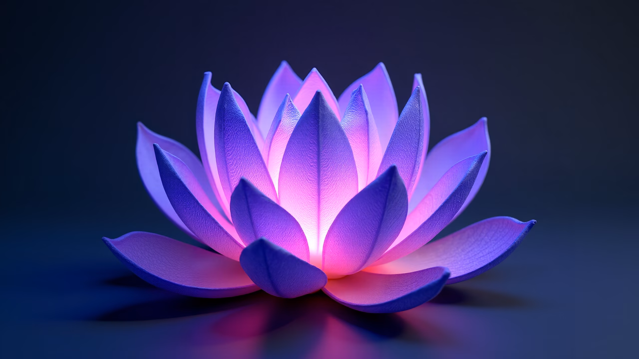 A mesmerizing illustration of a glowing purple lotus flower.