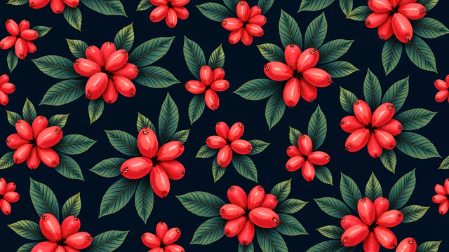 Red Berries and Green Leaves Pattern