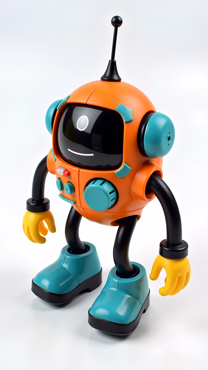 Brightly colored robot toy with interactive features, perfect for kids.