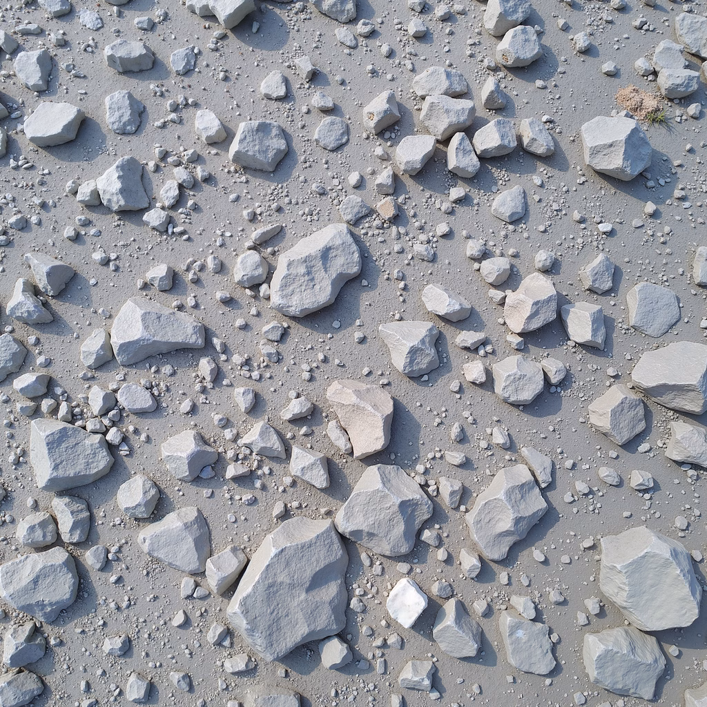 A detailed view of rocky terrain under bright sunlight, showcasing natural textures and uneven surfaces.