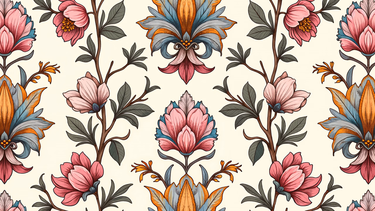 Detailed vintage floral illustration with vibrant colors and elegant design.