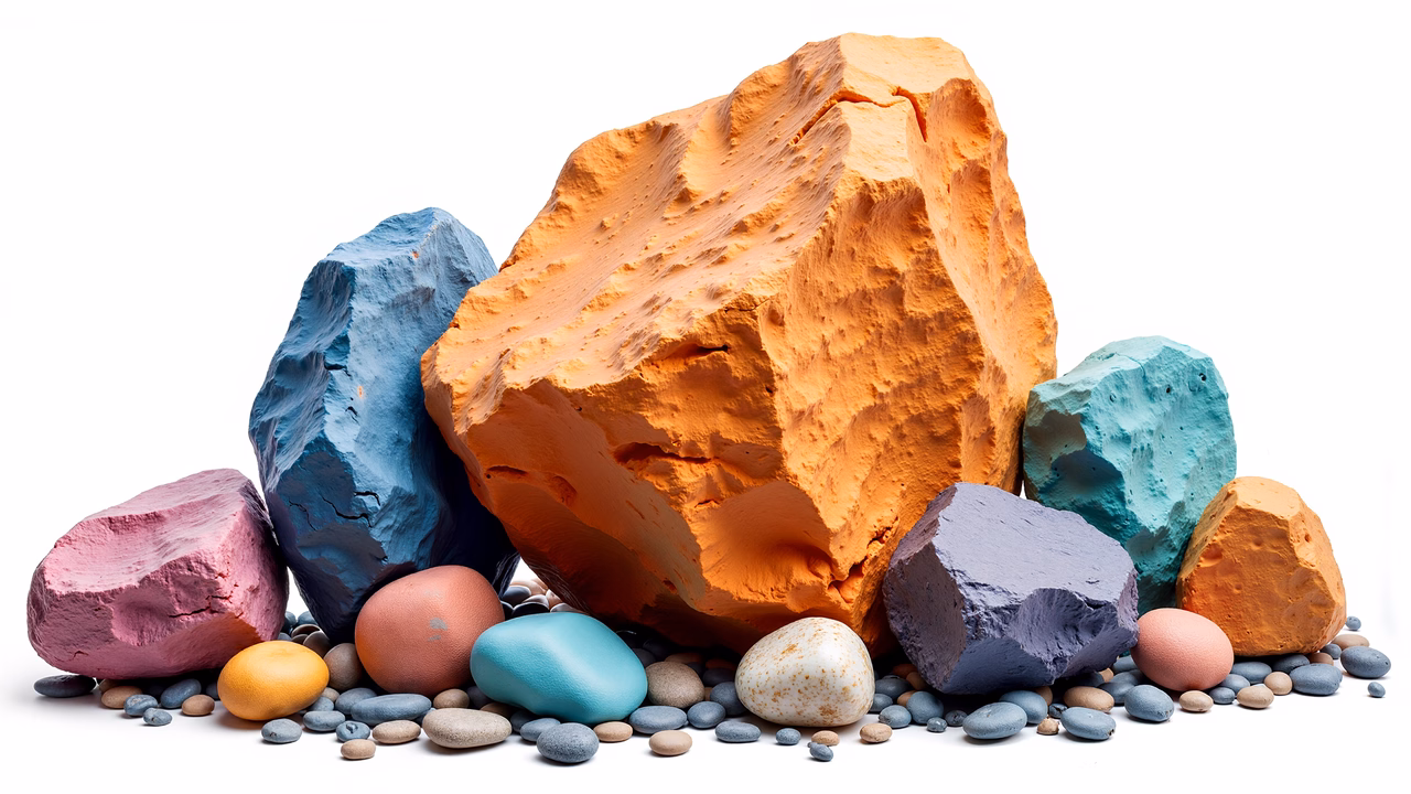 Brightly colored clay rocks create a playful and creative scene.