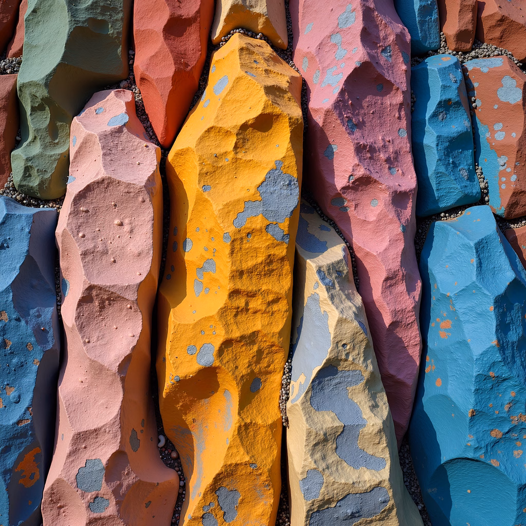 Vibrant, whimsical rock formations in various colors.
