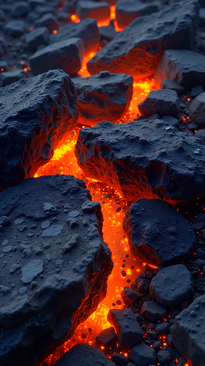 Vibrant lava flow through rugged terrain, capturing nature's raw power and beauty.