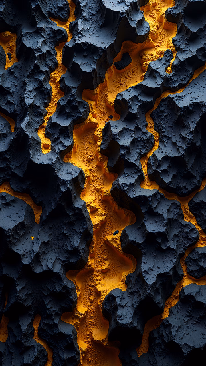 Abstract illustration of lava flow with contrasting colors and textures.