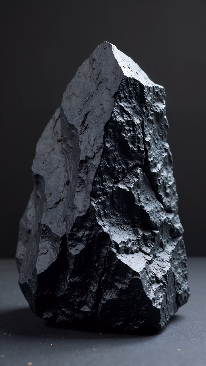 Rugged rock formation with dramatic lighting and textured surfaces.