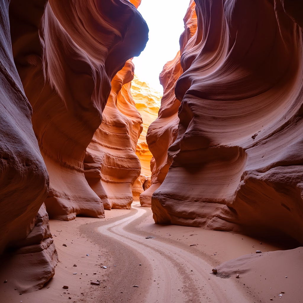 A serene sandstone canyon with intricate textures and warm colors.