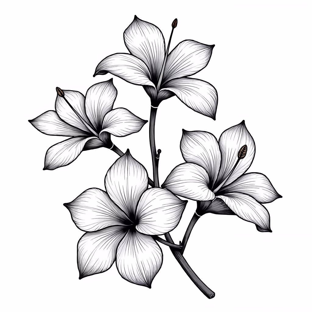 Detailed black-and-white floral illustration capturing the elegance of nature.