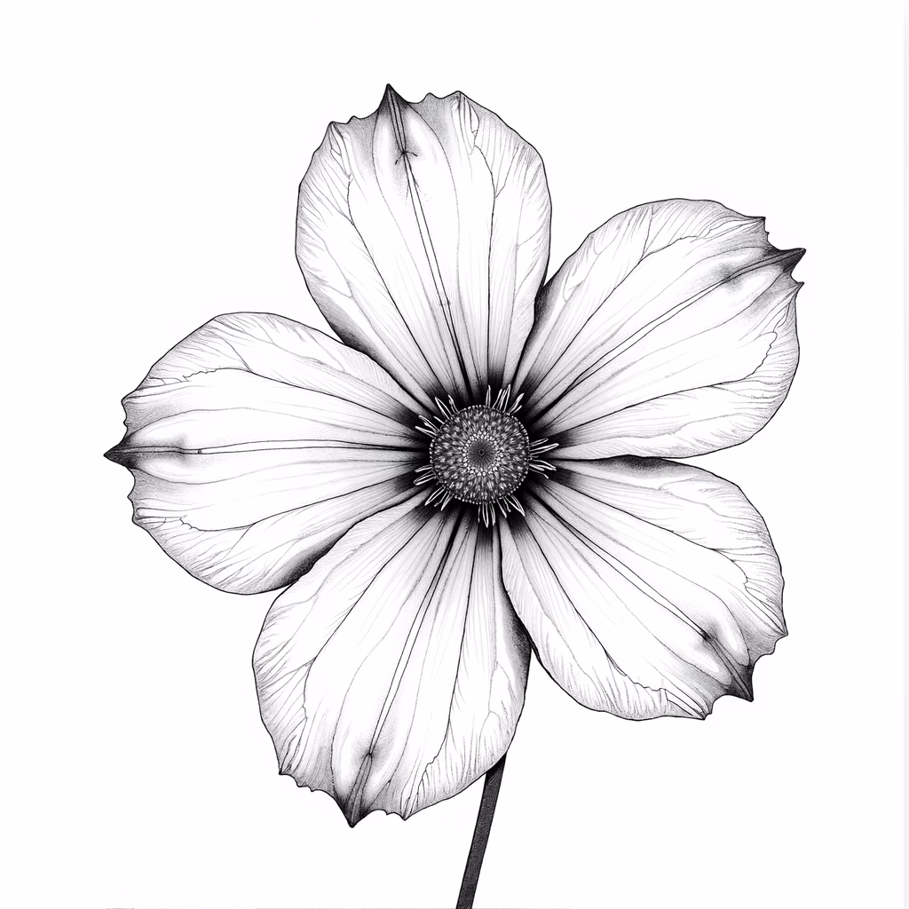 Detailed black and white floral illustration emphasizing texture and elegance.