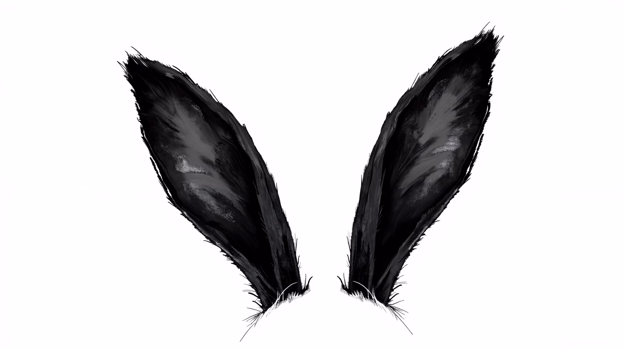 Detailed black bunny ears on a white background.
