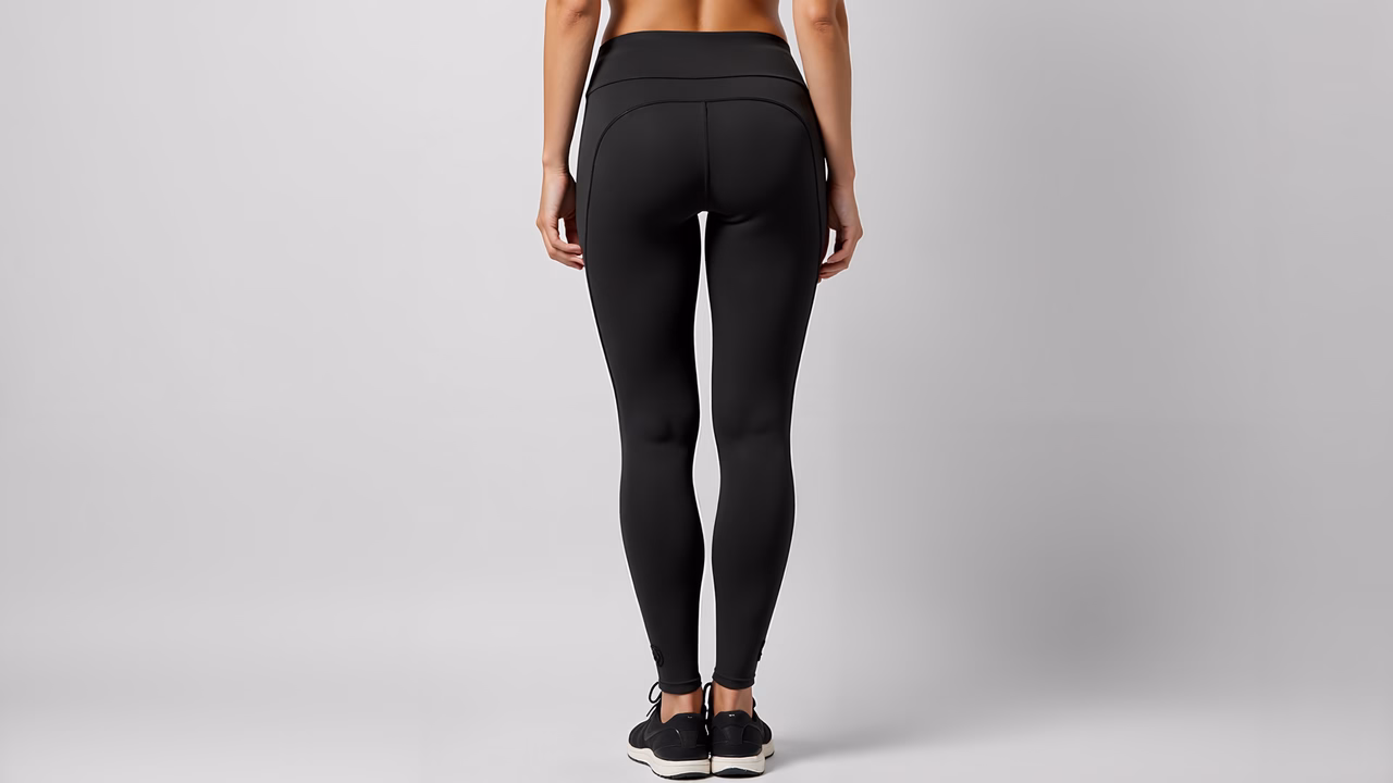 Minimalist black leggings against a neutral backdrop.