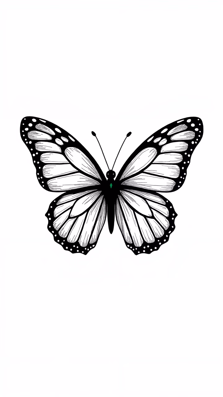 Elegant black and white butterfly illustration