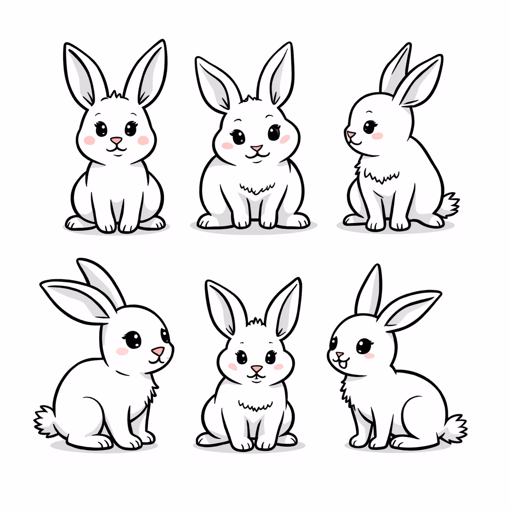 Cute cartoon rabbits in a minimalist style, perfect for children’s decor.