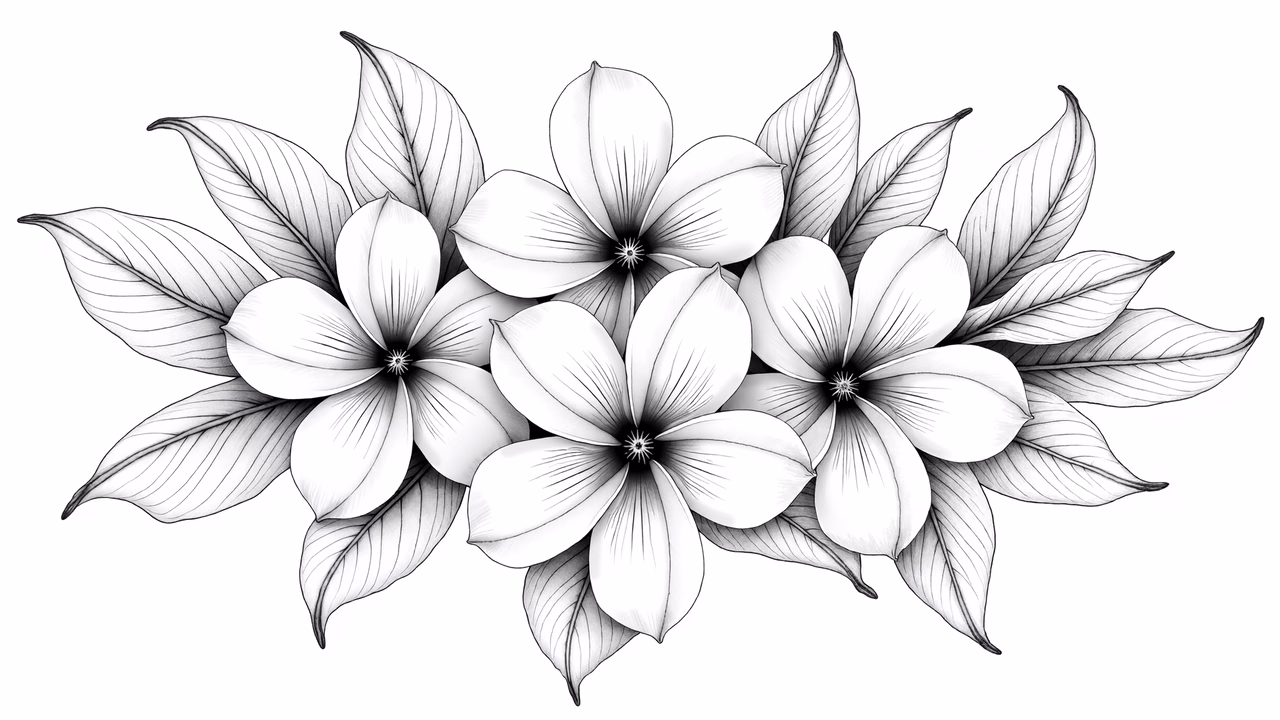 Elegant black-and-white floral bouquet illustration