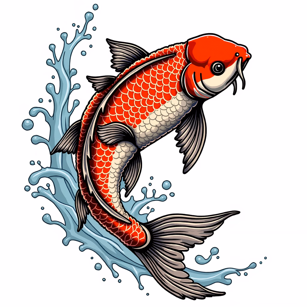 Vibrant koi fish illustration with dynamic water splashes.