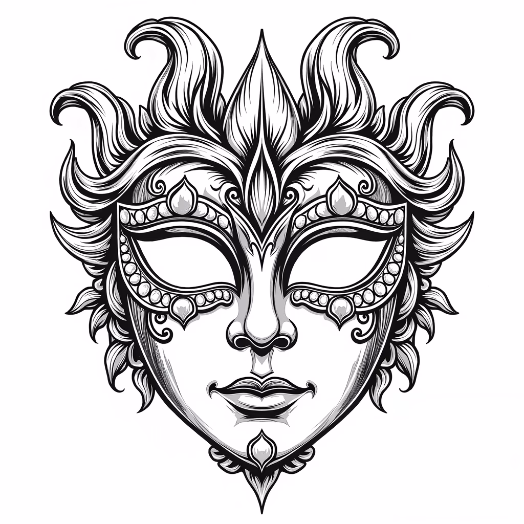 Elegant black and white Mardi Gras mask illustration