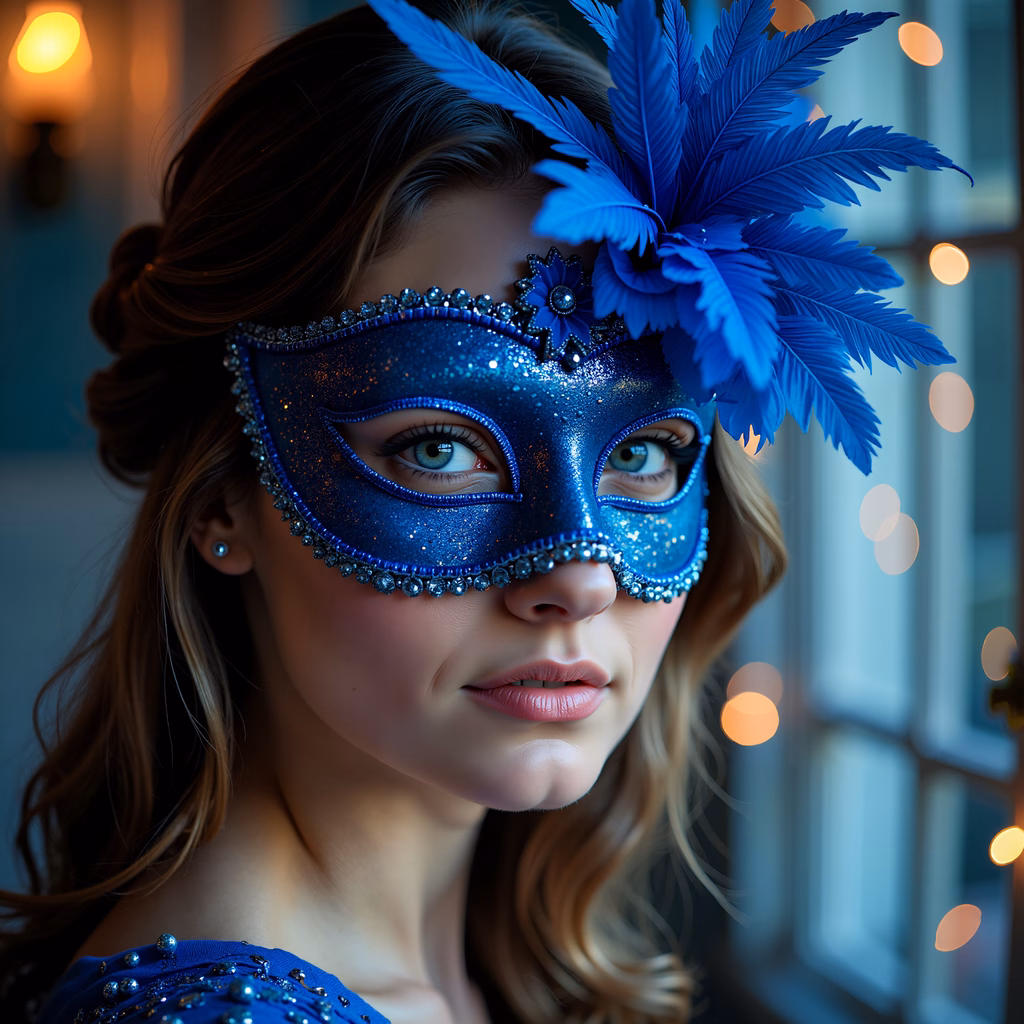 Elegant masquerade mask with sparkling details and feathers, exuding luxury and mystery.