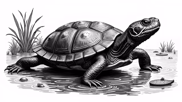 Turtle In Water Realistic Illustration