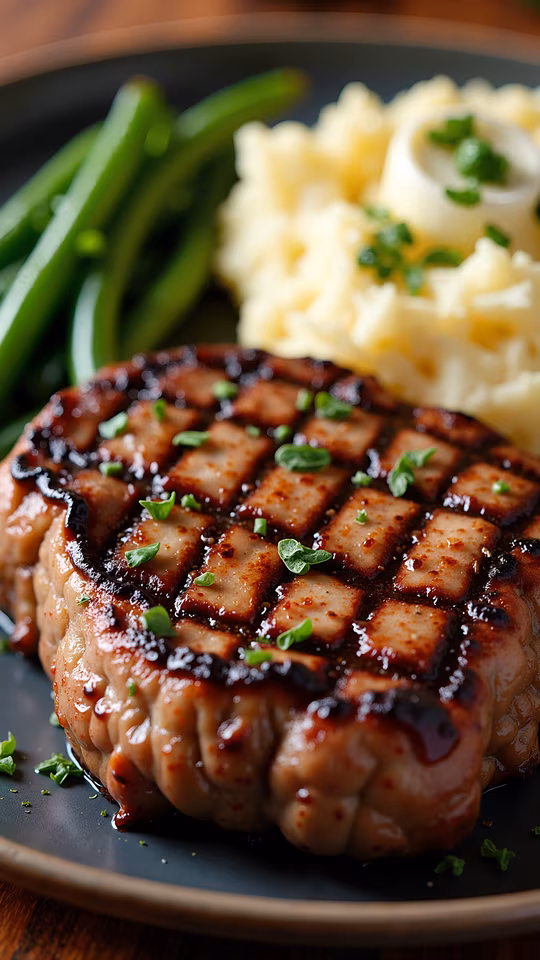 Grilled Steak With Mashed Potatoes And Green Beans