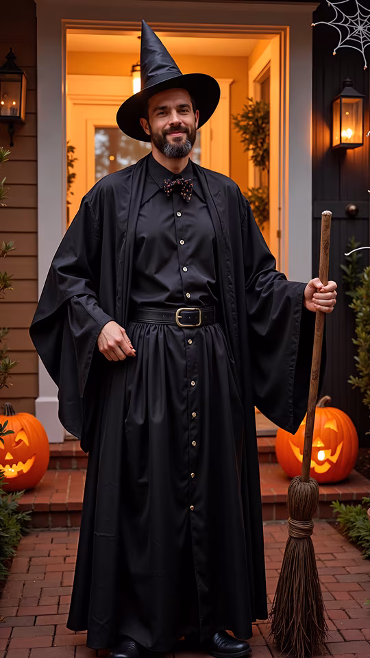 Halloween Wizard In Realistic Costume