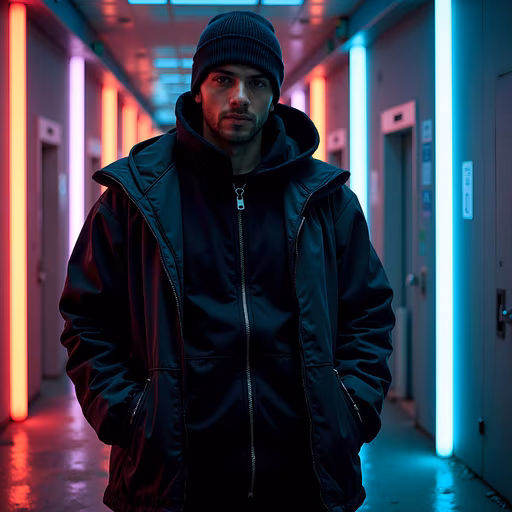 Neon Hallway Portrait