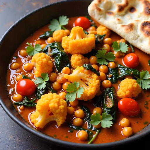 Vibrant Indian Curry With Yellow Cauliflower